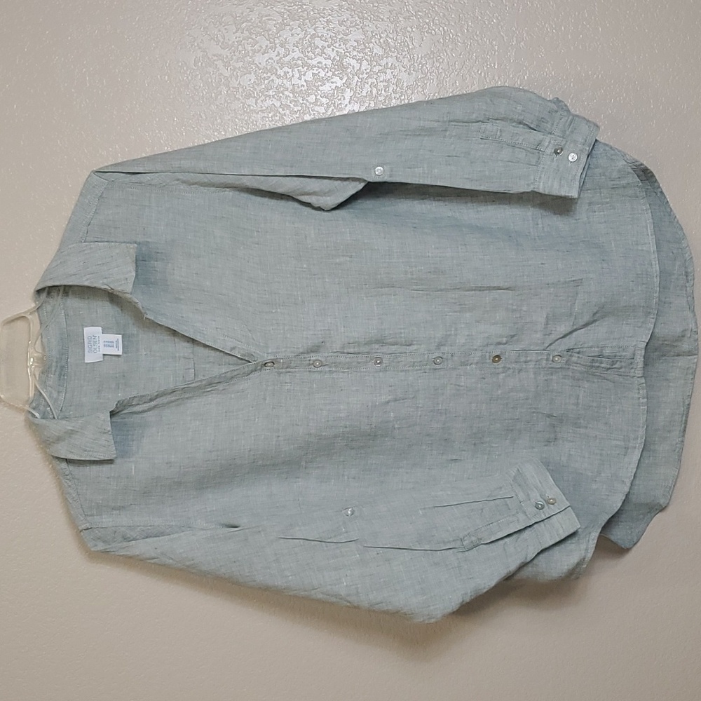 Sigrid Olsen 100% Linen Button Front Roll Tab Sle… - image 1